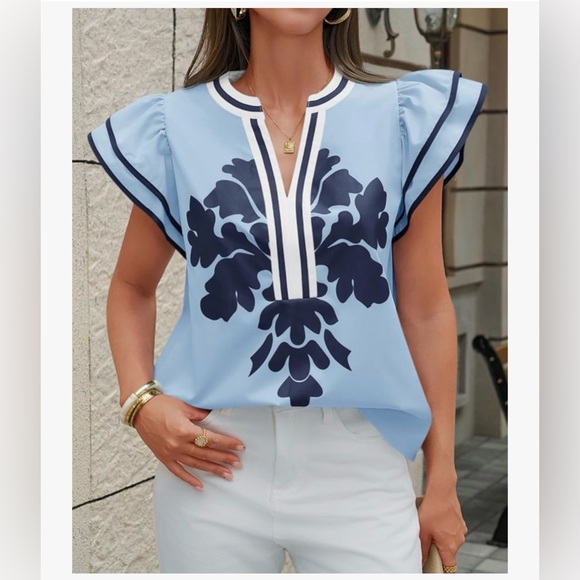 NWT Blue Ruffle Blouse-S - Picture 7 of 13